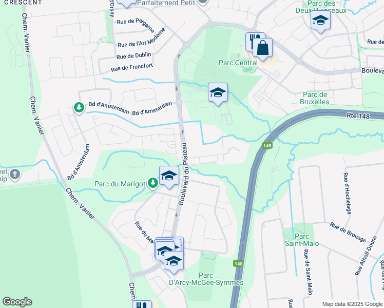 map of restaurants, bars, coffee shops, grocery stores, and more near 8 Rue Marjorie-D.-Shackelton in Gatineau