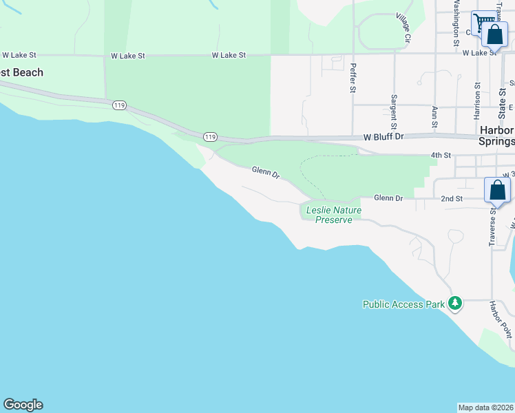 map of restaurants, bars, coffee shops, grocery stores, and more near 717 Dellwood Lane in Harbor Springs