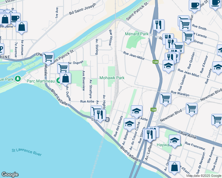 map of restaurants, bars, coffee shops, grocery stores, and more near 120 Avenue Athole in Montreal