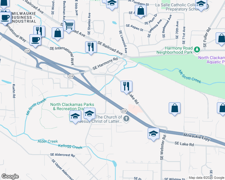 map of restaurants, bars, coffee shops, grocery stores, and more near 12972 Southeast Rusk Road in Milwaukie