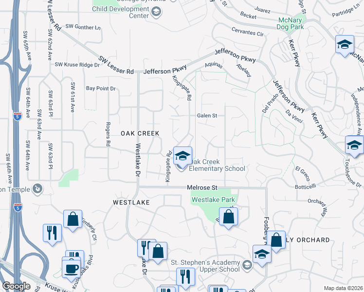 map of restaurants, bars, coffee shops, grocery stores, and more near 88 Kingsgate Road in Lake Oswego