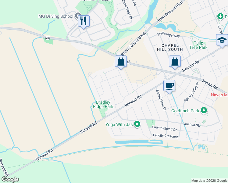 map of restaurants, bars, coffee shops, grocery stores, and more near 817 Percifor Way in Ottawa