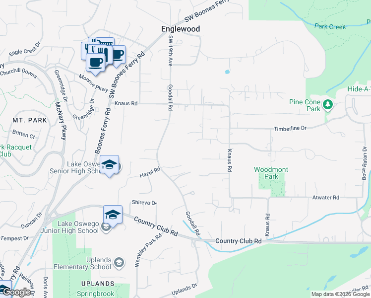 map of restaurants, bars, coffee shops, grocery stores, and more near 1640 Country Commons Lane in Lake Oswego
