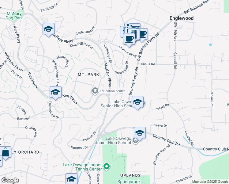 map of restaurants, bars, coffee shops, grocery stores, and more near 200 Greenridge Drive in Lake Oswego