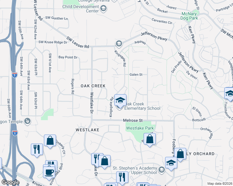 map of restaurants, bars, coffee shops, grocery stores, and more near 88 Kingsgate Road in Lake Oswego