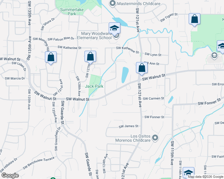 map of restaurants, bars, coffee shops, grocery stores, and more near 12369 Southwest Walnut Street in Portland
