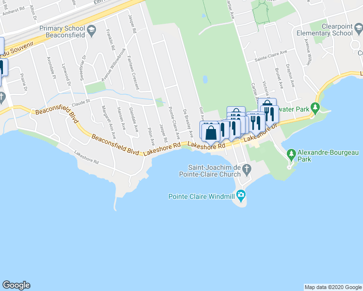 map of restaurants, bars, coffee shops, grocery stores, and more near 680 Chemin du Bord-du-Lac in Pointe-Claire