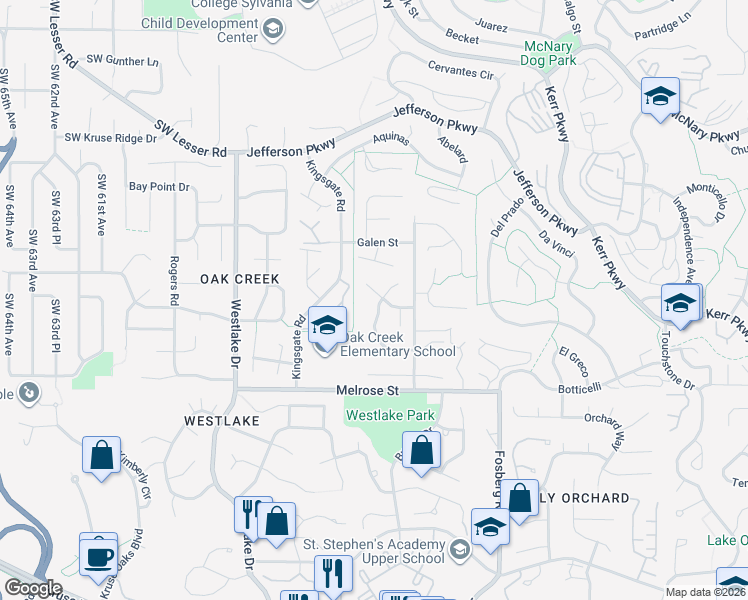 map of restaurants, bars, coffee shops, grocery stores, and more near 13453 Streamside Drive in Lake Oswego