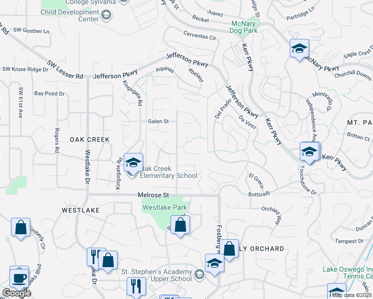 map of restaurants, bars, coffee shops, grocery stores, and more near 4798 Auburn Lane in Lake Oswego