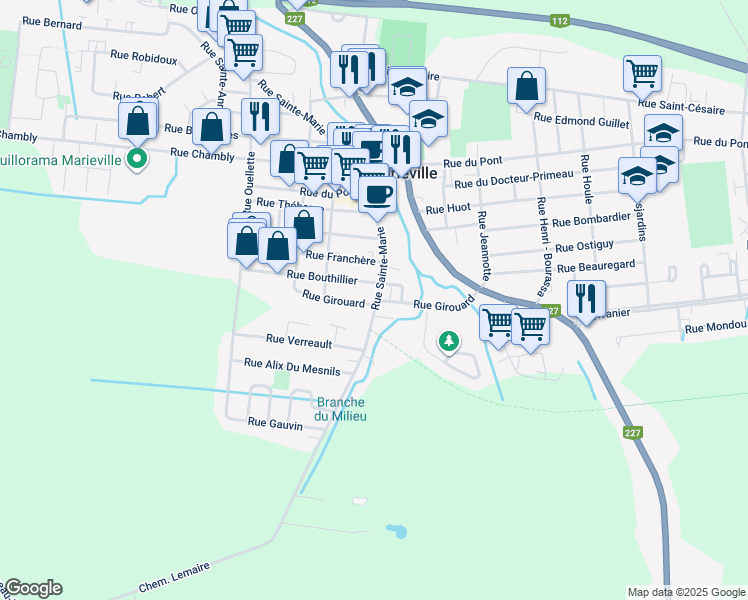 map of restaurants, bars, coffee shops, grocery stores, and more near 848 Rue Sainte Marie in Marieville