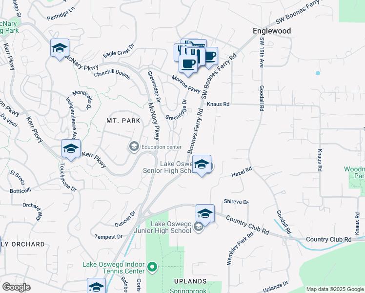 map of restaurants, bars, coffee shops, grocery stores, and more near 200 Greenridge Drive in Lake Oswego