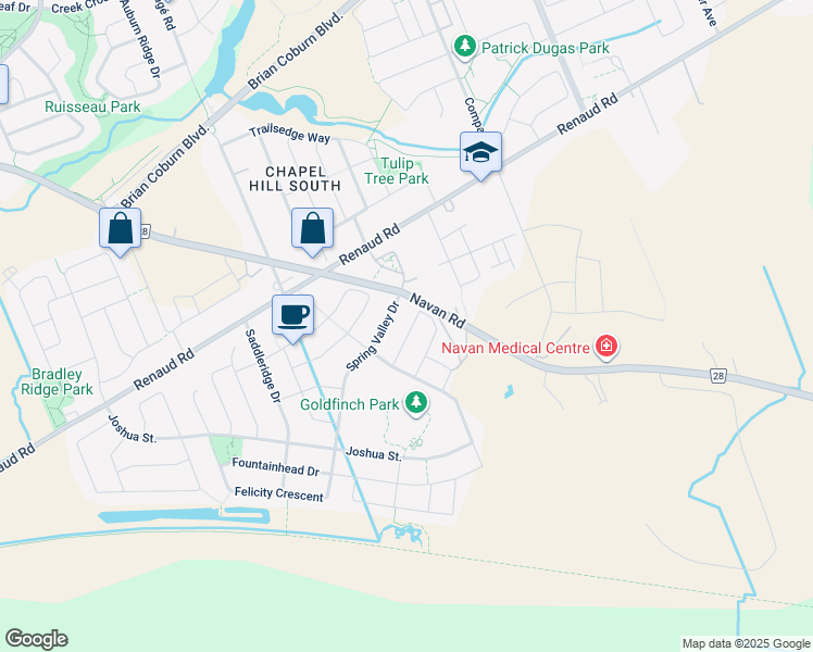 map of restaurants, bars, coffee shops, grocery stores, and more near 326 Broadridge Crescent in Ottawa
