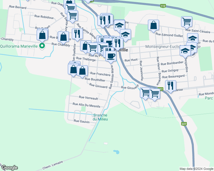 map of restaurants, bars, coffee shops, grocery stores, and more near 1331 Rue Girouard in Marieville