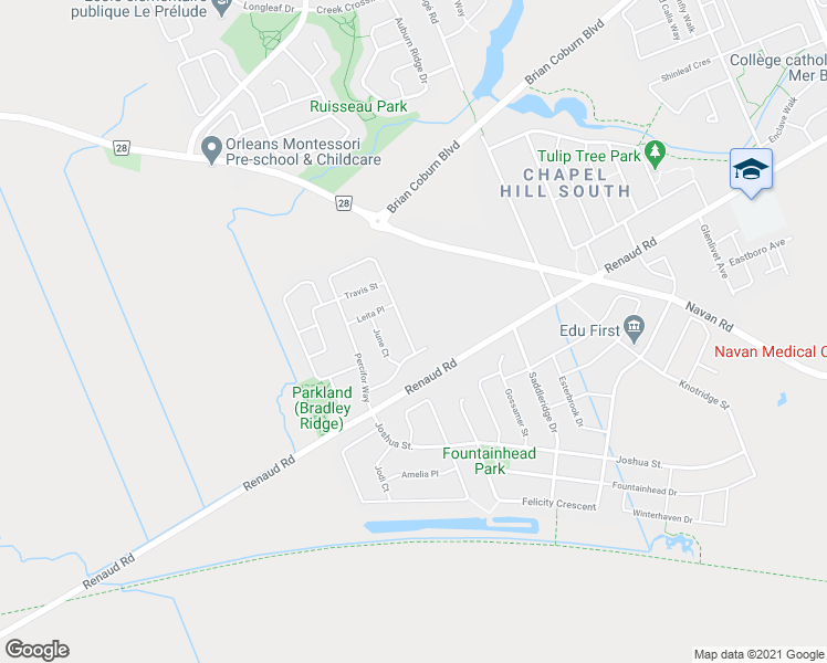 map of restaurants, bars, coffee shops, grocery stores, and more near 656 Percifor Way in Ottawa