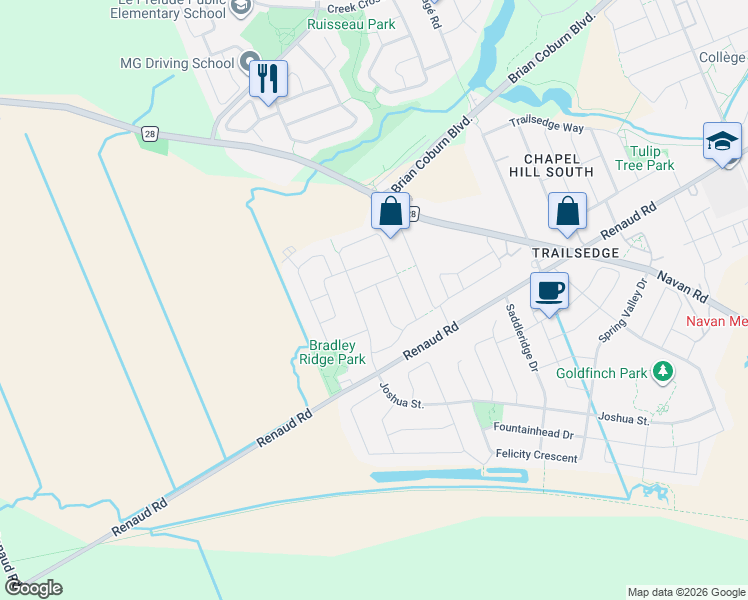 map of restaurants, bars, coffee shops, grocery stores, and more near 411 June Court in Ottawa