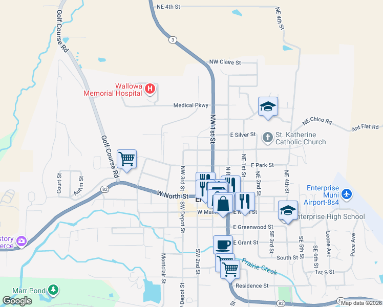 map of restaurants, bars, coffee shops, grocery stores, and more near 307 West Park Street in Enterprise