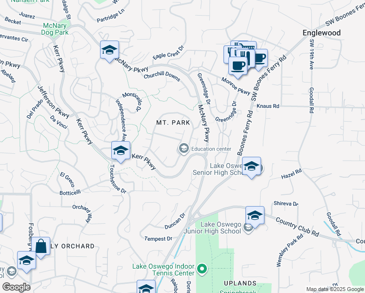 map of restaurants, bars, coffee shops, grocery stores, and more near 5 Bloch Terrace in Lake Oswego