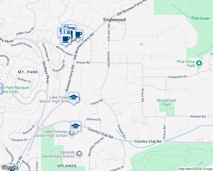 map of restaurants, bars, coffee shops, grocery stores, and more near 13348 Goodall Road in Lake Oswego