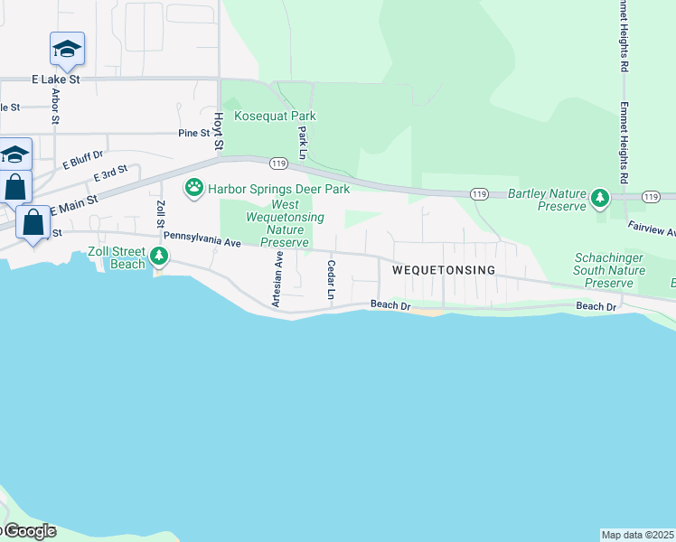 map of restaurants, bars, coffee shops, grocery stores, and more near 2655 Pennsylvania Avenue in Harbor Springs