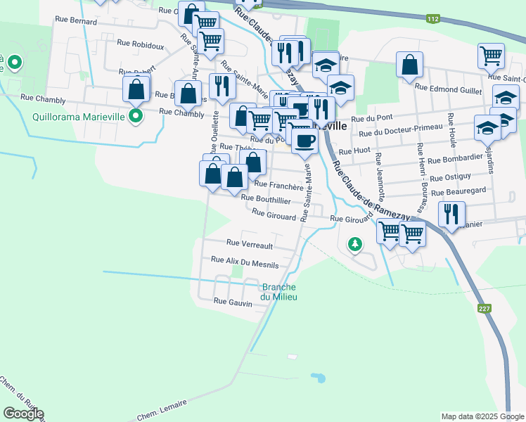 map of restaurants, bars, coffee shops, grocery stores, and more near 842 Rue Saint-Charles in Marieville