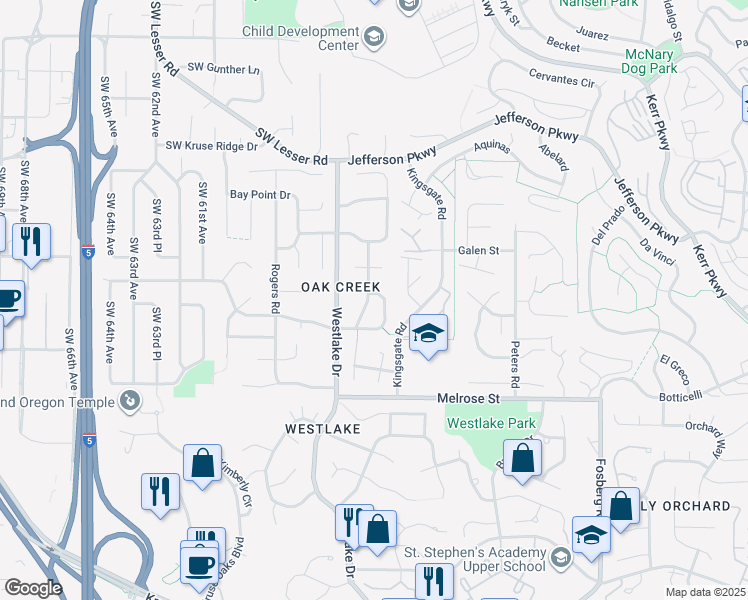 map of restaurants, bars, coffee shops, grocery stores, and more near 5349 Southwest Southwood Drive in Lake Oswego