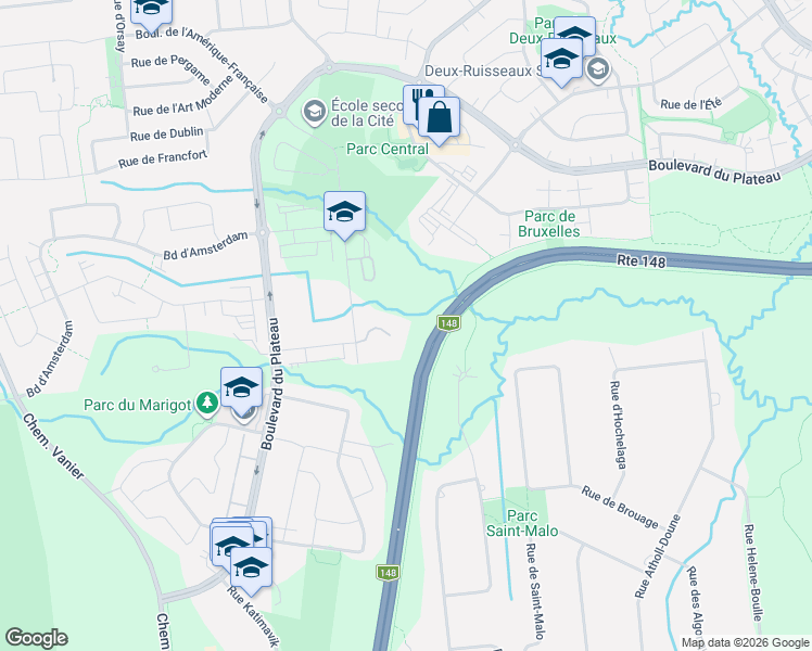 map of restaurants, bars, coffee shops, grocery stores, and more near 460 Boulevard de l'Amérique-Française in Gatineau
