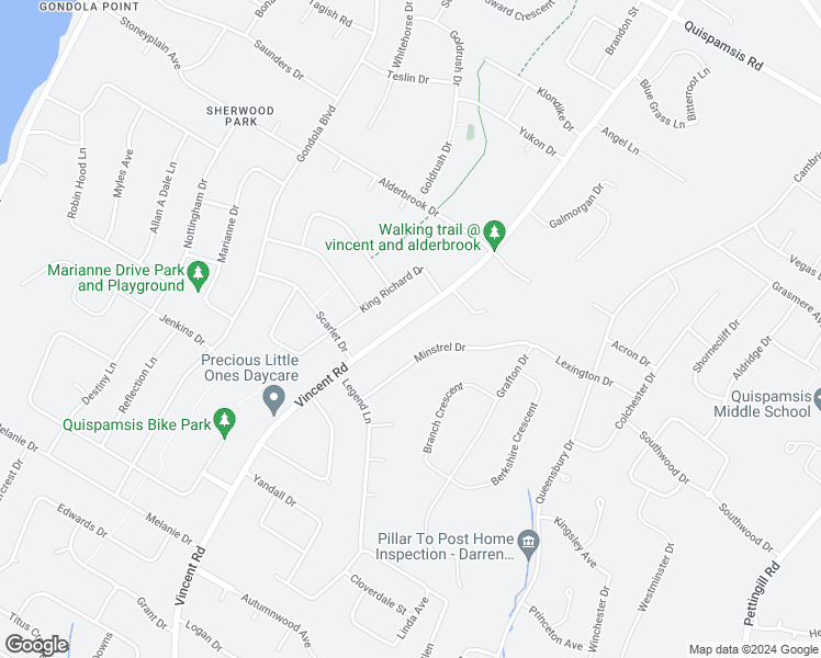 map of restaurants, bars, coffee shops, grocery stores, and more near 134 Vincent Road in Quispamsis