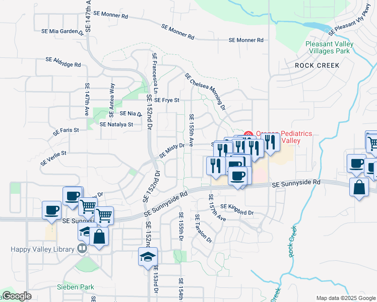 map of restaurants, bars, coffee shops, grocery stores, and more near 12823 Southeast 155th Avenue in Happy Valley