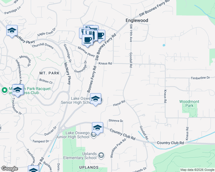 map of restaurants, bars, coffee shops, grocery stores, and more near 13200 Thoma Road in Lake Oswego