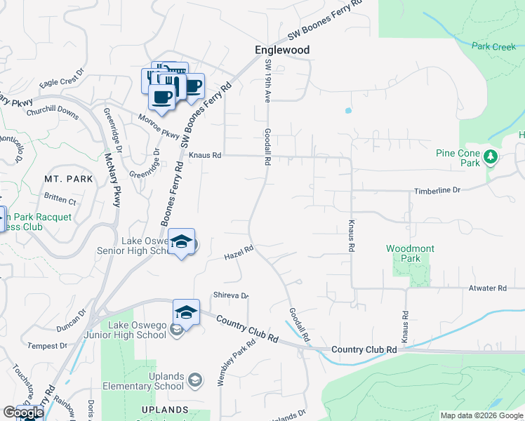 map of restaurants, bars, coffee shops, grocery stores, and more near 13348 Goodall Road in Lake Oswego