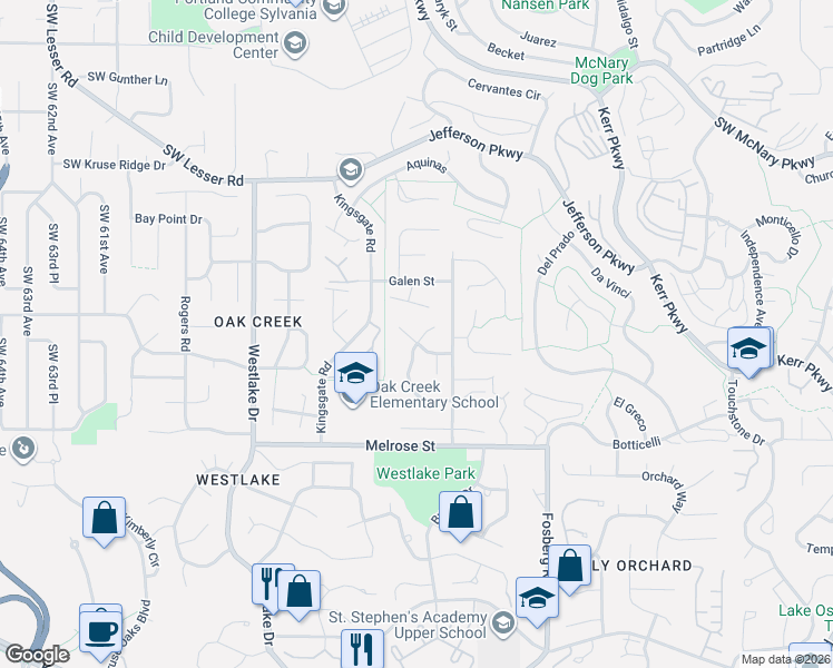 map of restaurants, bars, coffee shops, grocery stores, and more near 13447 Streamside Court in Lake Oswego