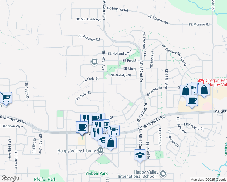 map of restaurants, bars, coffee shops, grocery stores, and more near 12798 Southeast Verlie Street in Happy Valley