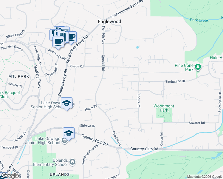 map of restaurants, bars, coffee shops, grocery stores, and more near 1640 Country Commons Lane in Lake Oswego