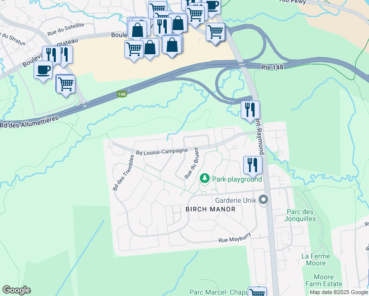 map of restaurants, bars, coffee shops, grocery stores, and more near Boulevard Louise-Campagna in Gatineau
