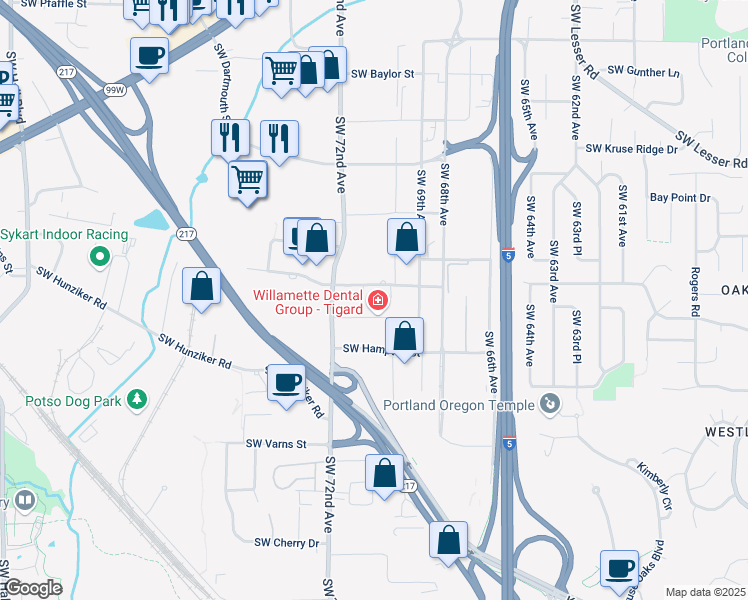 map of restaurants, bars, coffee shops, grocery stores, and more near 7090 Southwest Beveland Street in Tigard