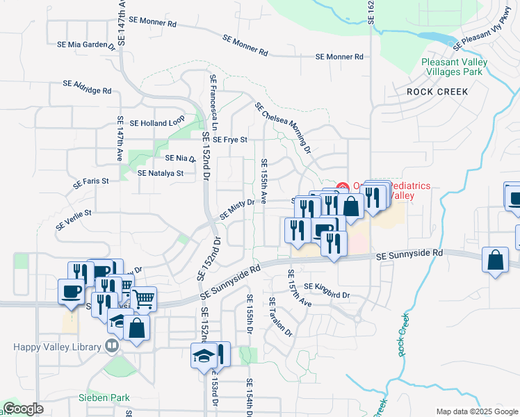 map of restaurants, bars, coffee shops, grocery stores, and more near 12823 Southeast 155th Avenue in Happy Valley
