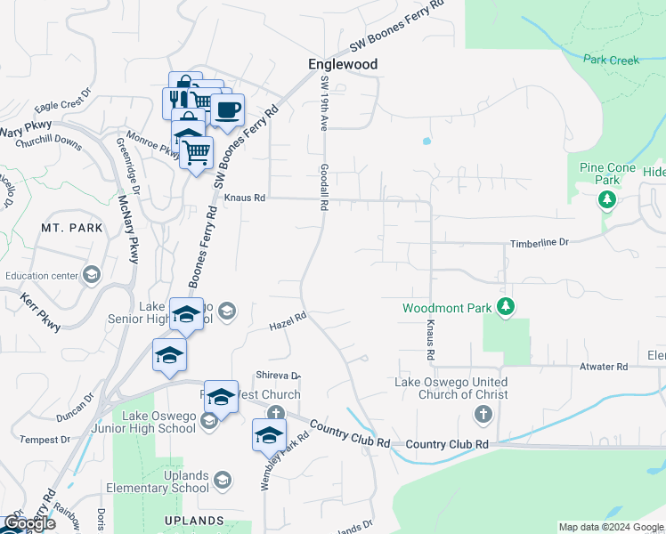map of restaurants, bars, coffee shops, grocery stores, and more near 13348 Goodall Road in Lake Oswego