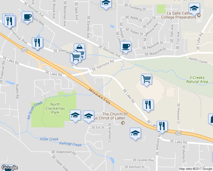 map of restaurants, bars, coffee shops, grocery stores, and more near 12972 Southeast Rusk Road in Milwaukie