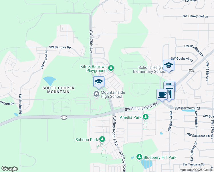 map of restaurants, bars, coffee shops, grocery stores, and more near 12495 Southwest 172nd Terrace in Beaverton