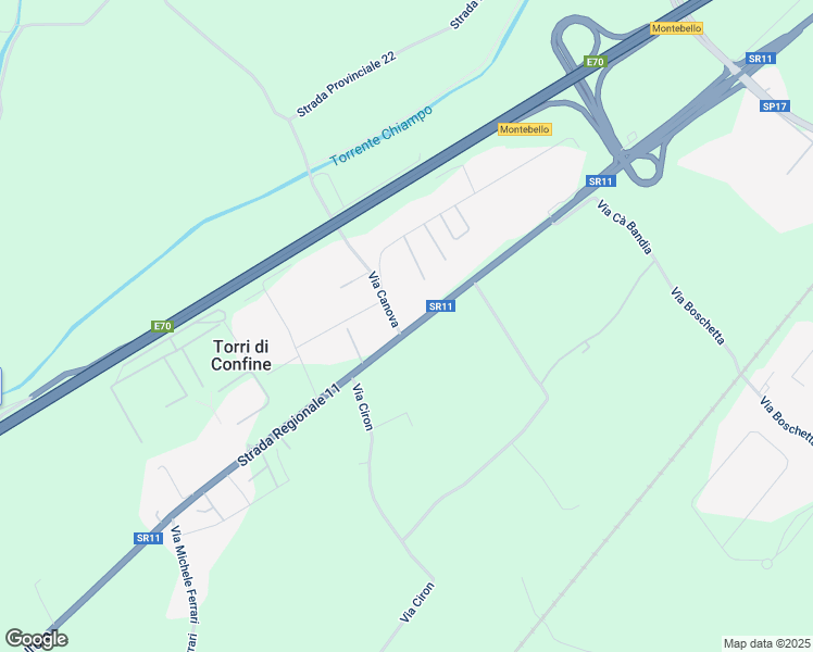 map of restaurants, bars, coffee shops, grocery stores, and more near 26 SR11 in Torri di Confine
