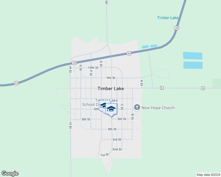 map of restaurants, bars, coffee shops, grocery stores, and more near in Timber Lake