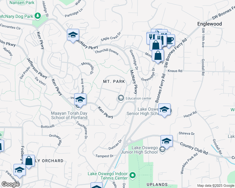 map of restaurants, bars, coffee shops, grocery stores, and more near 5 Bloch Terrace in Lake Oswego
