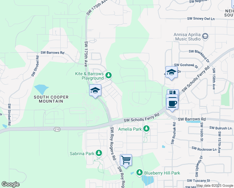 map of restaurants, bars, coffee shops, grocery stores, and more near 17115 Southwest Albatross Lane in Beaverton