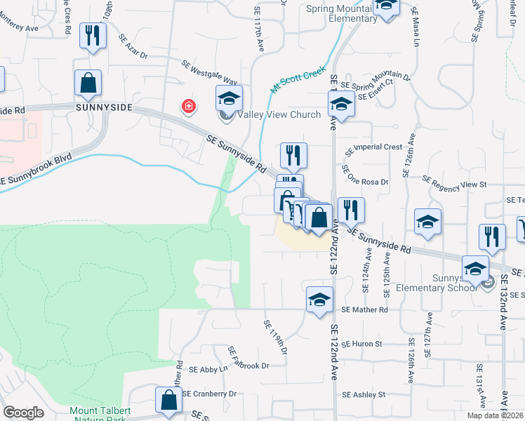 map of restaurants, bars, coffee shops, grocery stores, and more near 11751 Southeast Market Drive in Clackamas