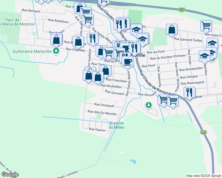 map of restaurants, bars, coffee shops, grocery stores, and more near 832 Rue Saint-Charles in Marieville