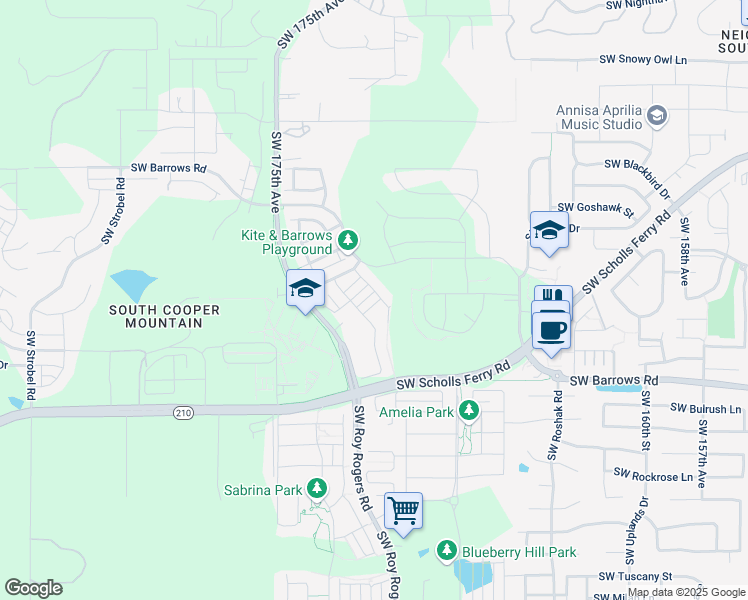 map of restaurants, bars, coffee shops, grocery stores, and more near 17115 Southwest Albatross Lane in Beaverton