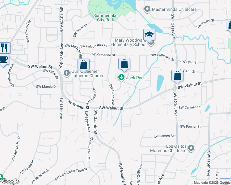 map of restaurants, bars, coffee shops, grocery stores, and more near 12775 Southwest Marie Court in Tigard