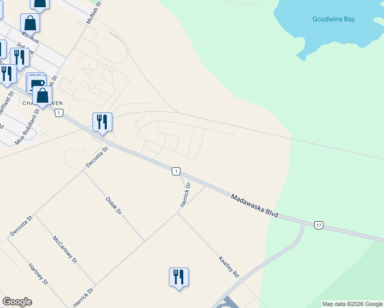 map of restaurants, bars, coffee shops, grocery stores, and more near 4 Yade Road in Arnprior