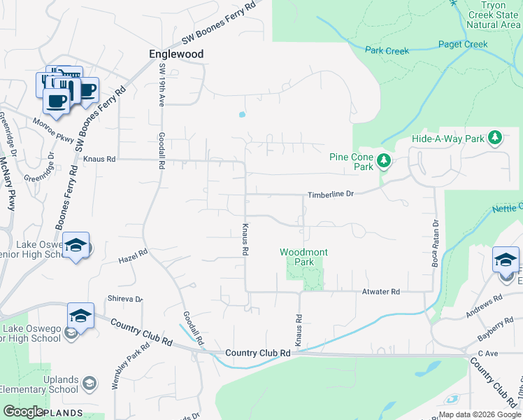 map of restaurants, bars, coffee shops, grocery stores, and more near 1405 Country Commons Lane in Lake Oswego