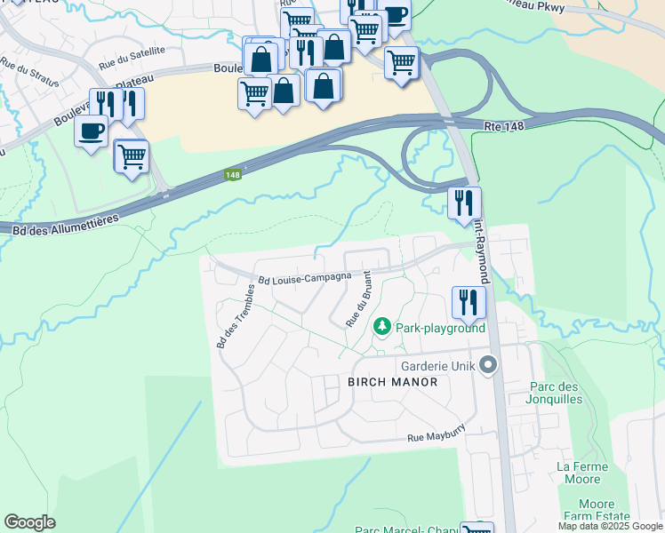 map of restaurants, bars, coffee shops, grocery stores, and more near 4 Rue du Huard in Gatineau